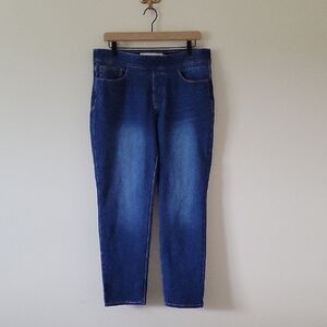 Soft Surroundings Dark Wash Pull-On Straight Leg Jeans Size Large Petite LP